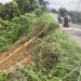 Tanah dari Tebing di Pinggir Jalan Menuju Talang Kawo Kabupaten Merangin Longsor Akibat Guyuran Hujan Deras
