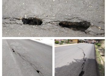 Selain Penurunan Tanah, Jalan Lintas Sumatera di Tikungan Bukit Tiung Kabupaten Merangin Juga Mulai Berlubang