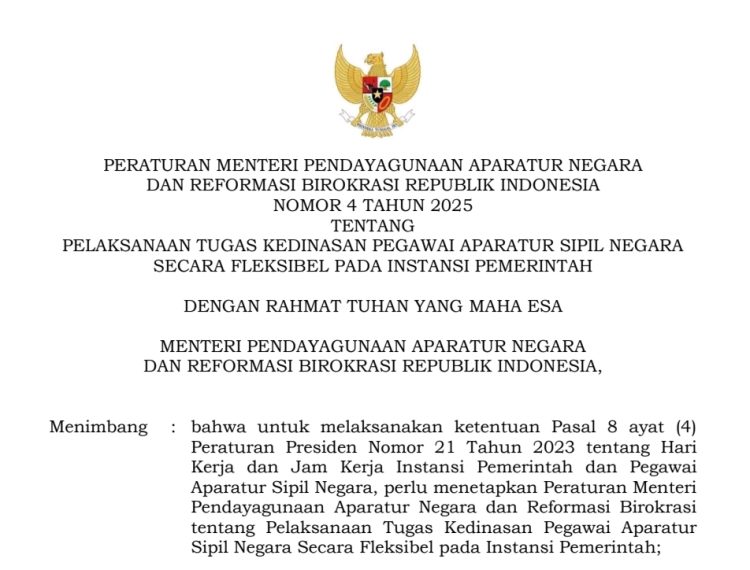 Kementerian PANRB Sosialisasikan Peraturan Menteri Nomor 4 Tahun 2025 Tentang Fleksibilitas Kerja ASN