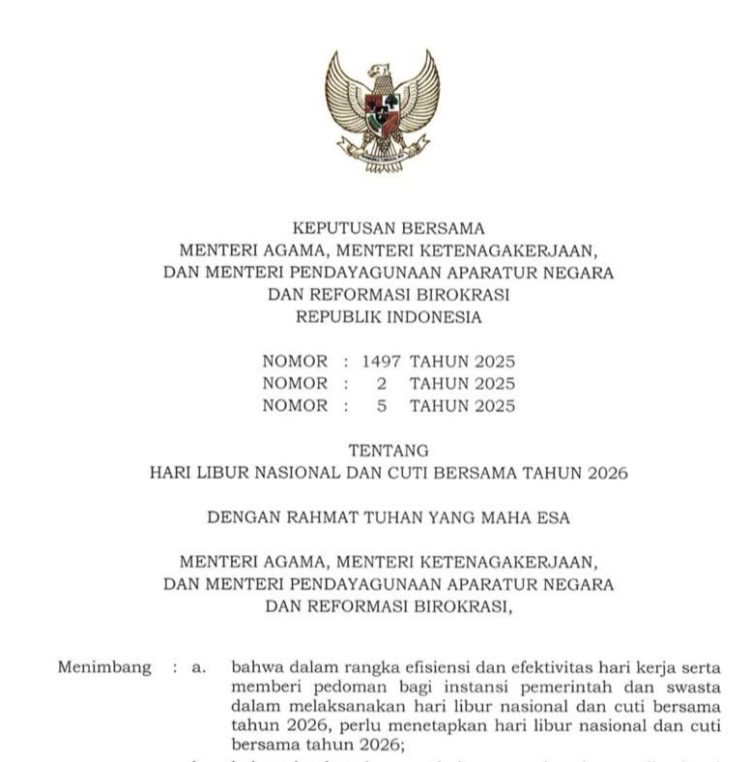 Libur Nasional dan Cuti Bersama Tahun 2026 ditetapkan Pemerintah, Total Hari Libur 17 Hari
