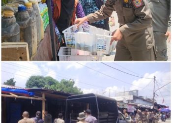 Bersama Camat dan Lurah, Satpol PP Merangin Tertibkan Tempat Jualan Pedagang di Pasar Baru