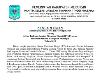 Pansel JPT Pratama Umumkan Seleksi Terbuka Jabatan Sekda Kabupaten Merangin