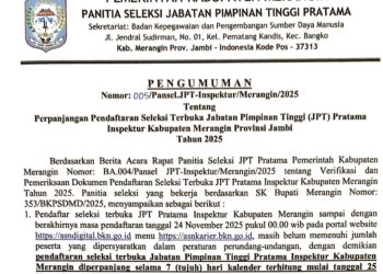 Pansel JPT Pratama Umumkan Perpanjangan Pendaftaran Seleksi Terbuka Jabatan Eselon Dua Kabupaten Merangin Tahun 2025