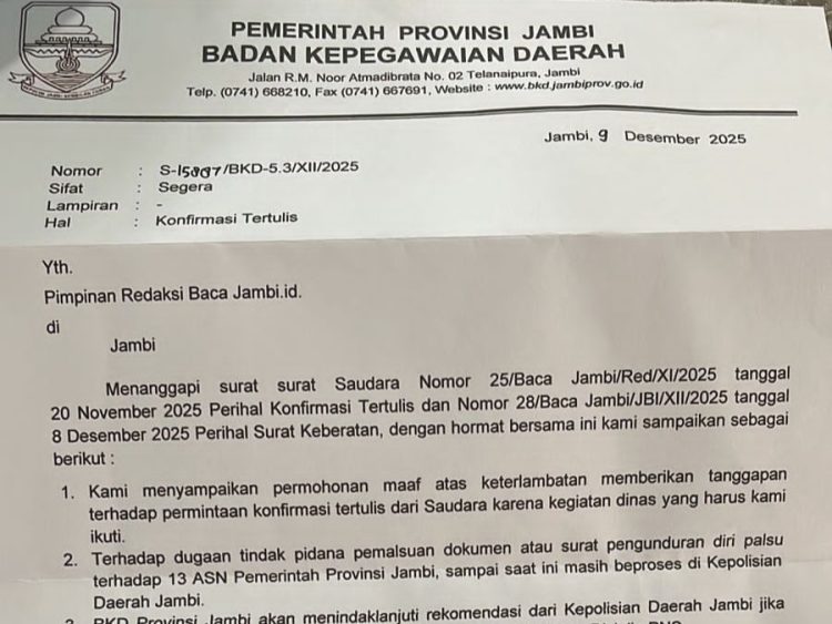 Surat Tanggapan BKD Provinsi Jambi/Ist.