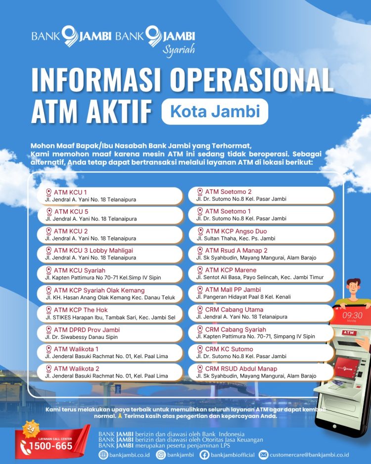 Bank Jambi Perkuat Layanan, Siapkan Penambahan ATM di Sejumlah Daerah