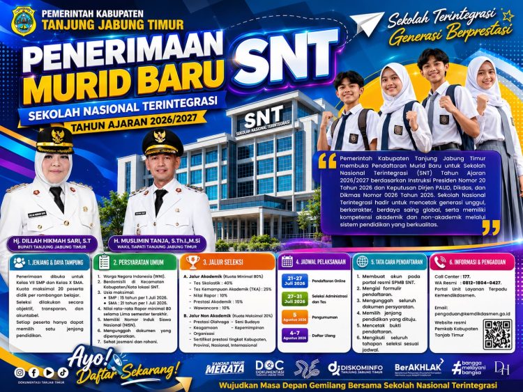 Pemkab Tanjab Timur Buka Pendaftaran Murid Baru Sekolah Nasional Terintegrasi Tahun Ajaran 2026/2027